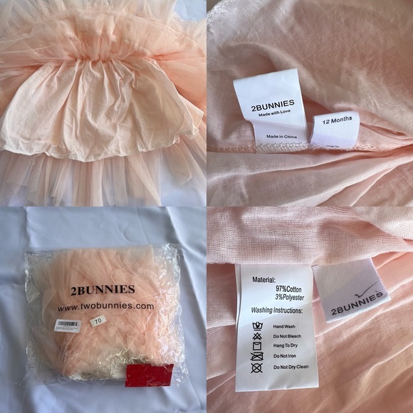 2Bunnies Girl Peony Lace Back A-Line Tiered Tutu Tulle Flower Girl Dress 12M - Picture 16 of 16